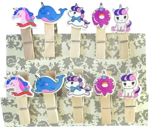 Декоративные прищепки, Милые единороги, 3,5 см. Ассорти, 10 шт.